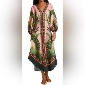 FARM Rio Pink and Green Midi Dress